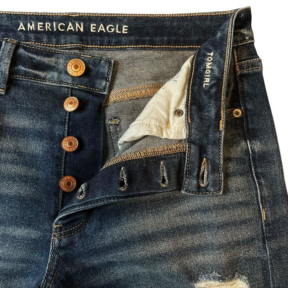 American Eagle Tomgirl Distressed Jeans Size 6 Short Stretch Button Fly AEO 6S - Picture 7 of 9